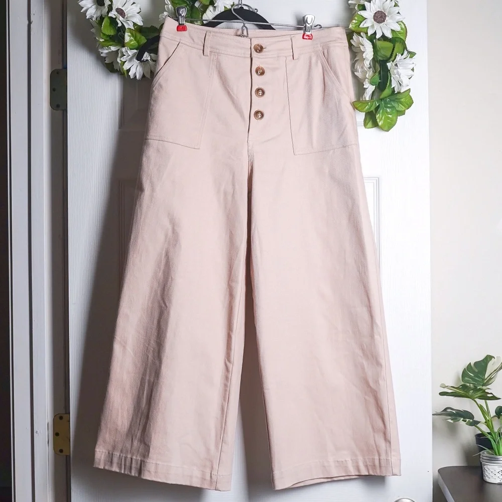 Pink Barrel Wide Leg Pants Button Front High Waist Francescas Blue Rain